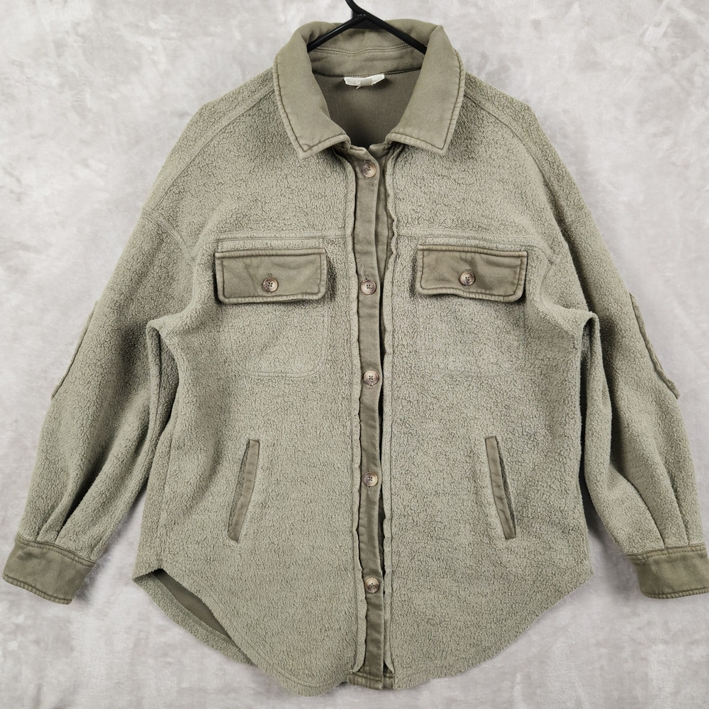 RD Style Lexie Fleece Shacket Olive Green Women’s Size S Oversized Distressed
